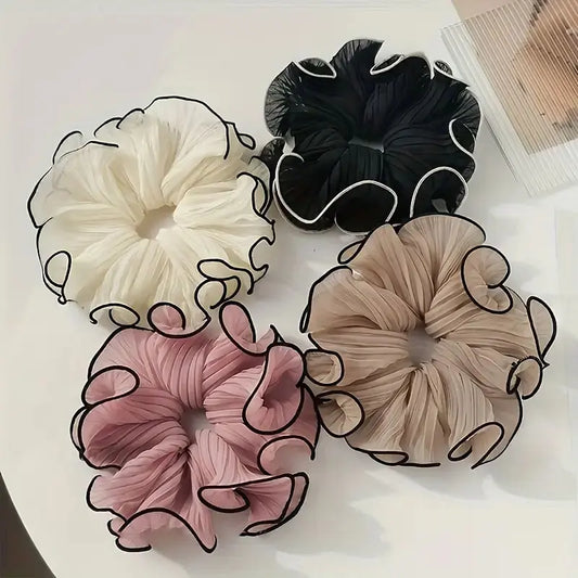 Women’s 4-Pack Solid Color High-Stretch Scrunchies, Minimalist Elastic Hair Ties for Thick Hair, Suitable for Party & Daily Outfit Decoration