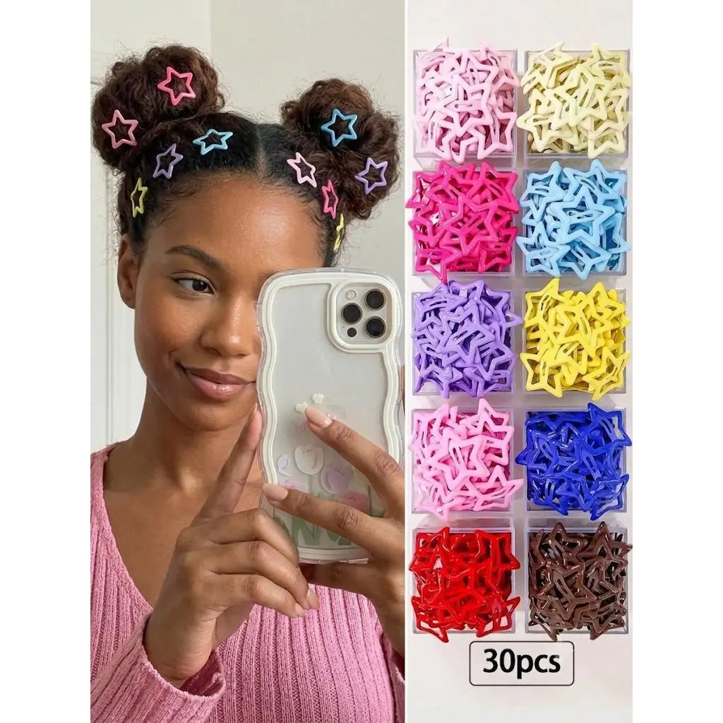 Dopamine Hair Accessory Set (30-90 Pieces) - Colorful Sparkly Star Secure Flat Clips, Fashion All-Season Hair Accessories for School & Daily Wear, Cute