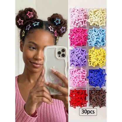 Dopamine Hair Accessory Set (30-90 Pieces) - Colorful Sparkly Star Secure Flat Clips, Fashion All-Season Hair Accessories for School & Daily Wear, Cute