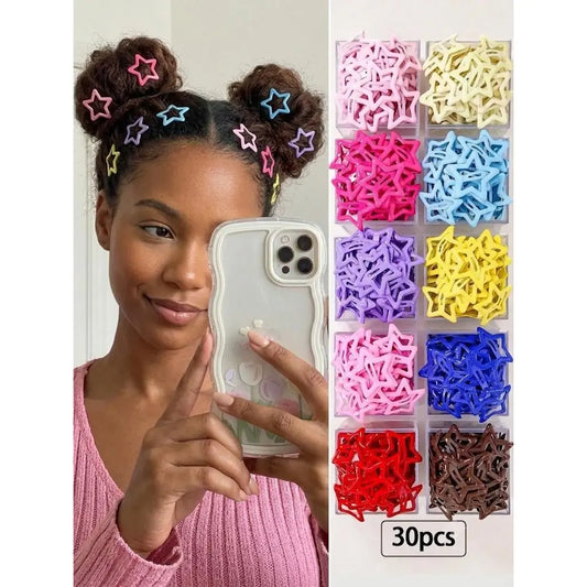 30-90 Piece Color random Colorful Dopamine Hair Accessory Set, Fashion Hair Accessories, Sparkling Star Hair Clips, Cute Princess Flat Hair Clips for Daily Wear and School tiktokshopbacktoschool
