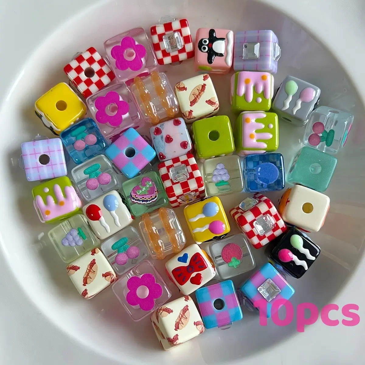 10pcs 14mm Square Beads, DIY Beads, Beads For Crafts, Hand-Drawn Patterns, Nordic Style, for Bracelets, Phone Chains, Keychains, Pet Necklaces, Unique Accessories