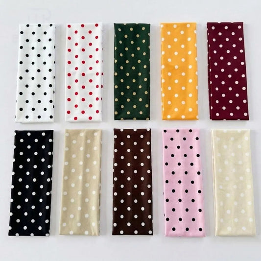 Women's Polka Dot Hairbands & Scrunchies Set - Premium Stretch, Soft Fabric, Breathable, Classic, Thick Hair Friendly, Sports Use, 10 Versatile Colors, Black & White Option, Hairstyle Compatible, No Headaches, TikTok Shop Back to School