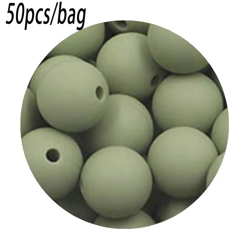 Silicone Beads Kit, 50 pcs Beaded Set of 15 mm Silicone Beads, Bead Assortment and DIY Beading and Jewelry Making Supplies for Keychains, Necklaces and Jewelry Crafts
