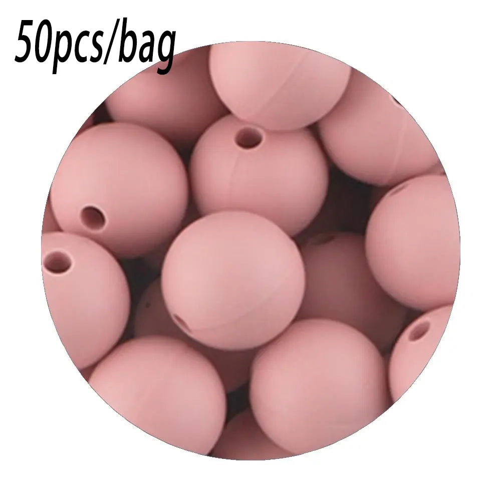 Silicone Beads Kit, 50 pcs Beaded Set of 15 mm Silicone Beads, Bead Assortment and DIY Beading and Jewelry Making Supplies for Keychains, Necklaces and Jewelry Crafts