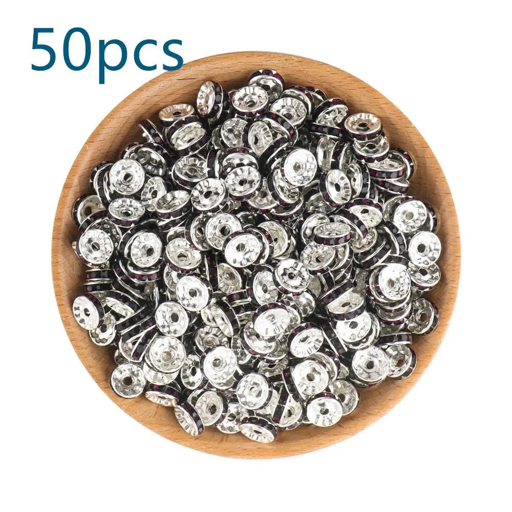 10mm Metal Crystal Bead, Bead Assortment, Bead Mix, 50pcs/set Artificial DIY Jewelry Accessories for Bracelet & Necklace, DIY Jewelry Making Supplies for Women & Girls, Diy Beads, Beading Supplies