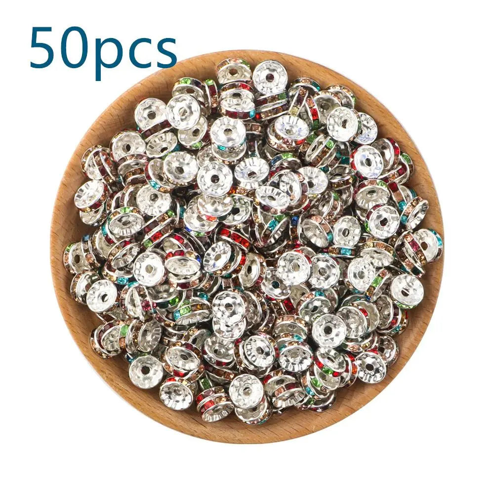 10mm Metal Crystal Bead, Bead Assortment, Bead Mix, 50pcs/set Artificial DIY Jewelry Accessories for Bracelet & Necklace, DIY Jewelry Making Supplies for Women & Girls, Diy Beads, Beading Supplies
