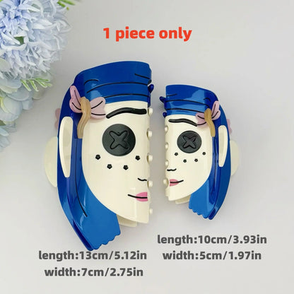 Blue-Haired Girl Double-Sided Claw Hair Clips, Durable Plastic for Women & Girls, FallFreshness, Casual Design, 4 Inches, Unisex, Premium Quality, Perfect Gift for Birthday, Valentine's Day, Graduation