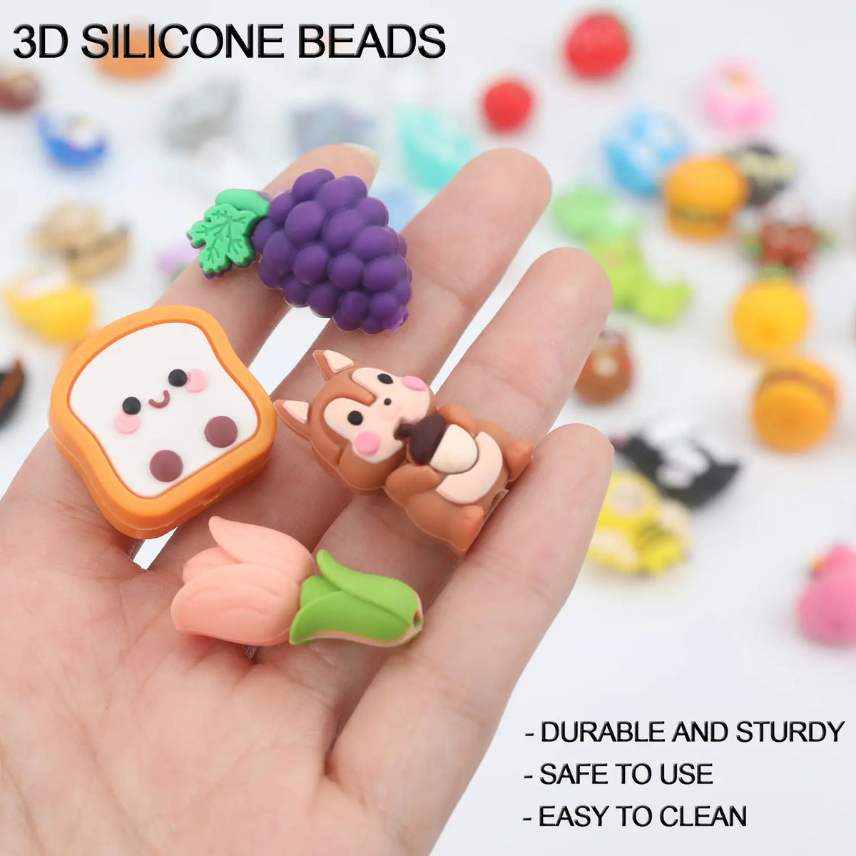 12pcs/20pcs 3D Silicone Beads Set, DIY Mix Beads, Decorative Beads, Beads For Crafts, DIY Jewelry Decoration, DIY Jewelry Keychain Pen Making, Random Cute Animal Food Plant Focal Beads, Craft Accessories, Beading Accessories for Homemade Gifts