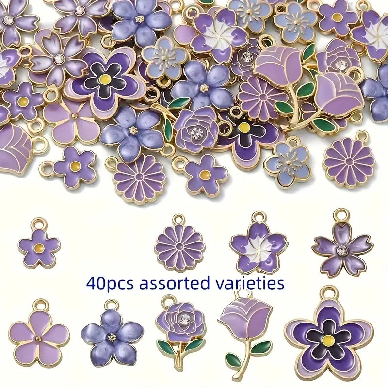 Elegant Enamel Pendant Set, DIY Pendants, 40 Pieces Alloy Stars & Flowers, DIY Bracelet Necklace Jewelry Making Accessories, Perfect Gift for Friends and Family, Jewelry Making Supplies