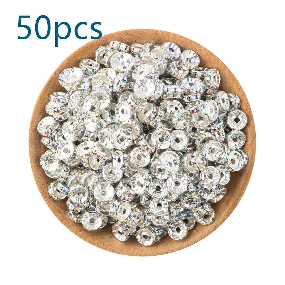 10mm Metal Crystal Bead, Bead Assortment, Bead Mix, 50pcs/set Artificial DIY Jewelry Accessories for Bracelet & Necklace, DIY Jewelry Making Supplies for Women & Girls, Diy Beads, Beading Supplies