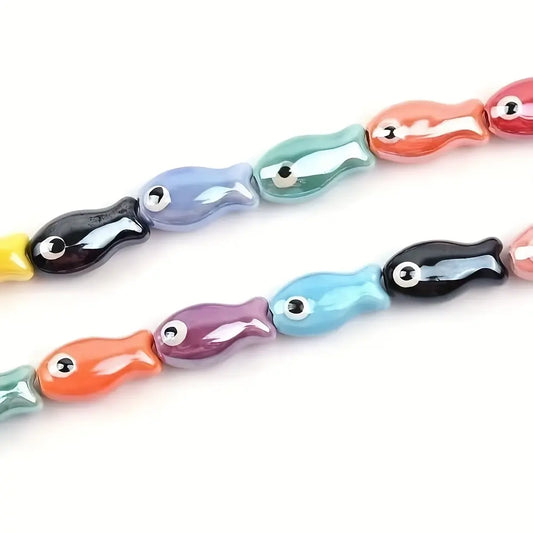 [30pcs Retro Fish Beads] 30pcs Glossy Retro Ceramic Fish Beads Charms | Multi-Color Spacer Beads with Black Eyes for DIY Jewelry Making, Bracelets, Necklaces & Craft Projects, Bangle Charms, Beads Charms Accessories