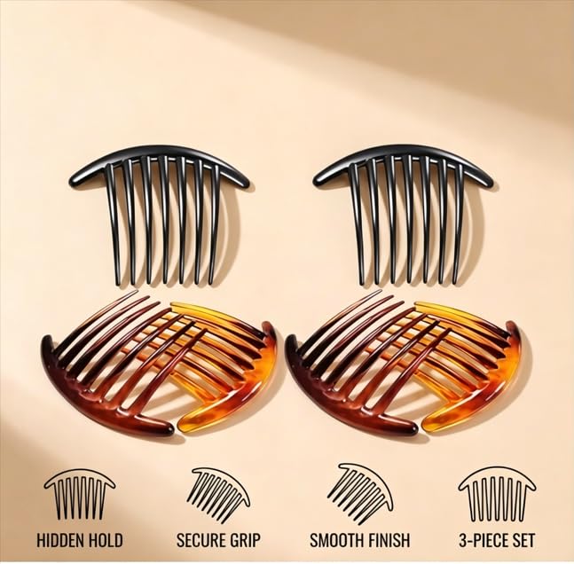 7 Tooth French Twist Comb, 3 PCS Plastic Hair Clip, Hair Side Combs Accessory for Women Girls, Hair Clip Comb Accessories (Black and Brown) ﻿