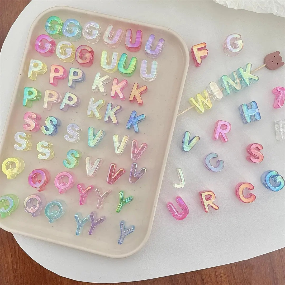 50pcs High-Quality Rainbow Transparent Acrylic Beads, UV Coated Jelly Color Letter Beads, Smooth Texture, DIY Jewelry Supplies, Handmade Beading Material, Craft Beads, Alphabet Beads