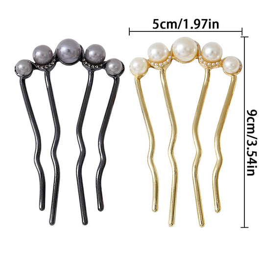 2Pcs Pearl U Shaped Hair Pins Bridal Hair Side Comb Fashion Elegant Metal Hair Pin Vintage Hair Fork Clips for Women Girls French Pearl Hairpin Hair Styling Accessories for Wedding Party Holiday Daily