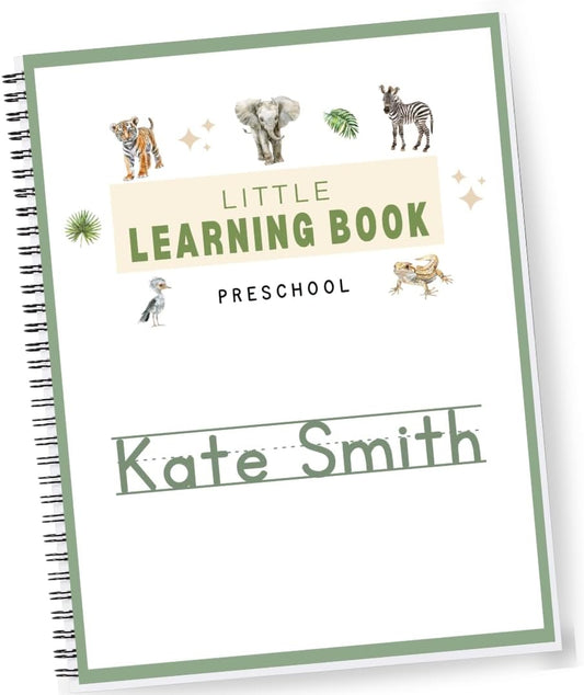 Personalized Preschool Reusable Workbook: Little Learning Book (Animals)