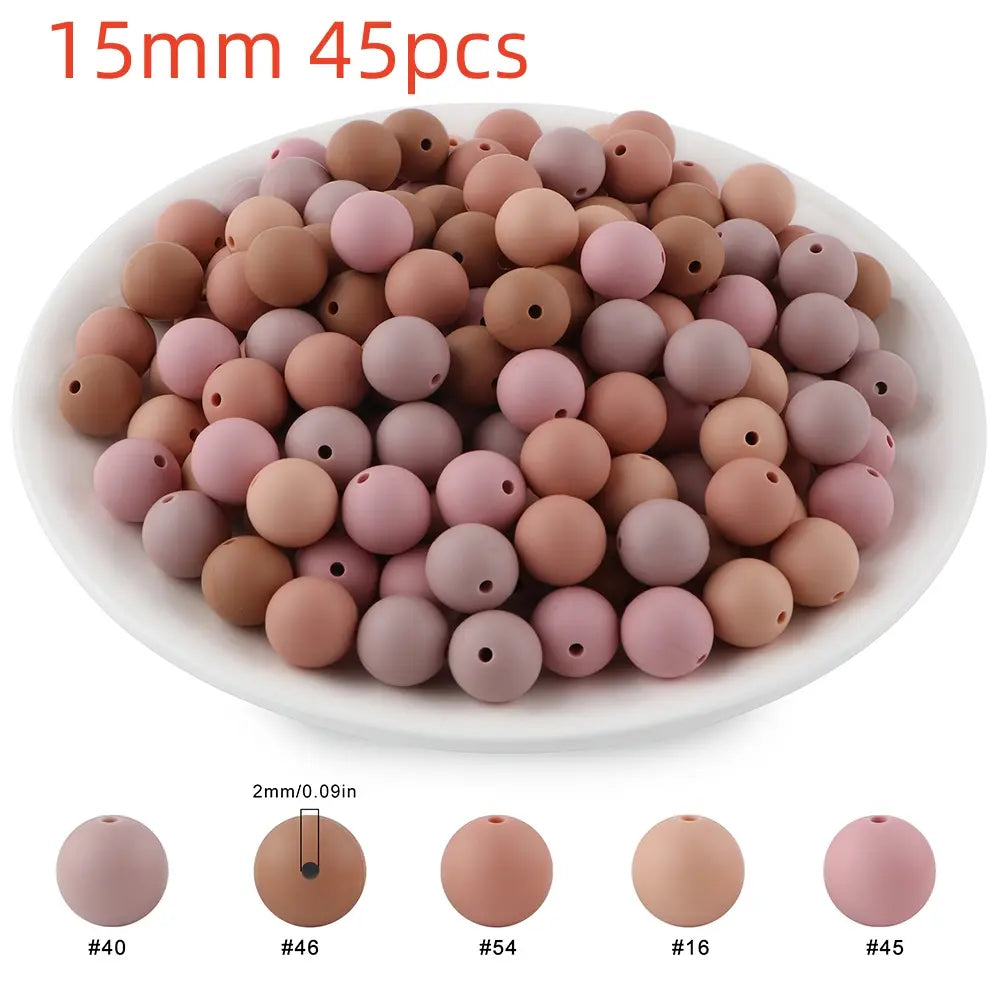 45pcs 9/12/15mm Solid Color Silicone Round Beads Combination DIY Beads Set Mixed in 5 colors Suitable for Making Beaded pens Bracelets and Phone Lanyards