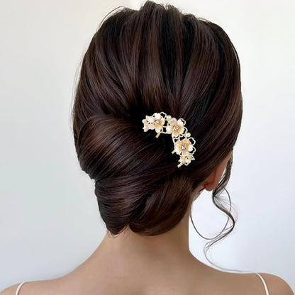Pearl Flower Hair Clips for Women U-Shaped French Hair Pin Flower Hairclips Gold Hairpin Clip Metal Bun Maker Floral Hairpins Wedding Hair Accessories for Girls Ladies Brides Bridesmaids