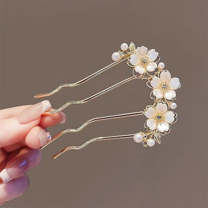 Pearl Flower Hair Clips for Women U-Shaped French Hair Pin Flower Hairclips Gold Hairpin Clip Metal Bun Maker Floral Hairpins Wedding Hair Accessories for Girls Ladies Brides Bridesmaids