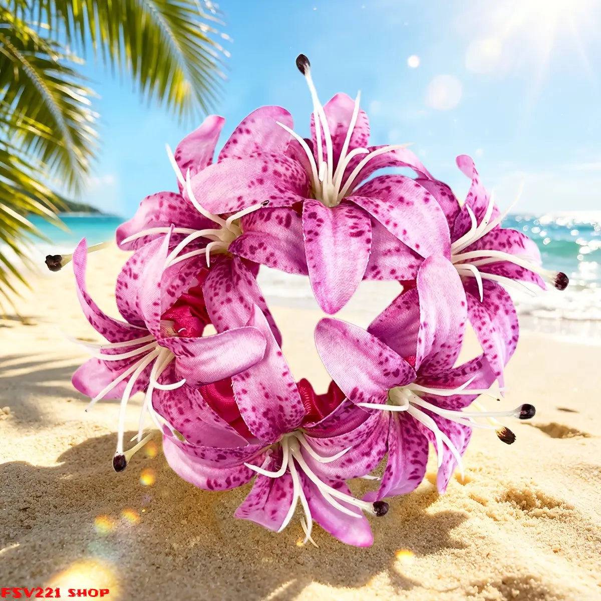 Women's 4-PCS Lightweight Romantic Synthetic Full Bloom Boho Artificial Lily Scrunchie, Big Floral Elastic Cute Hairbands & Scrunchies, Vacation Beach Hair Decor - Ideal for Beach Vacation, Wedding, Festival Styling sohochic