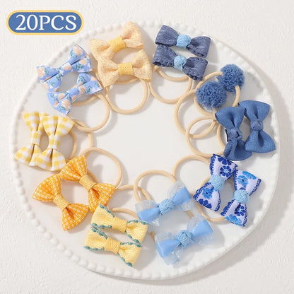 20‑Pcs Boho‑Style Fabric Bow & Flower Hair Ties, Cute Elastic Hair Scrunchies, Soft Decorative Hair Accessories for Daily Hairstyle Styling  >,sohochic