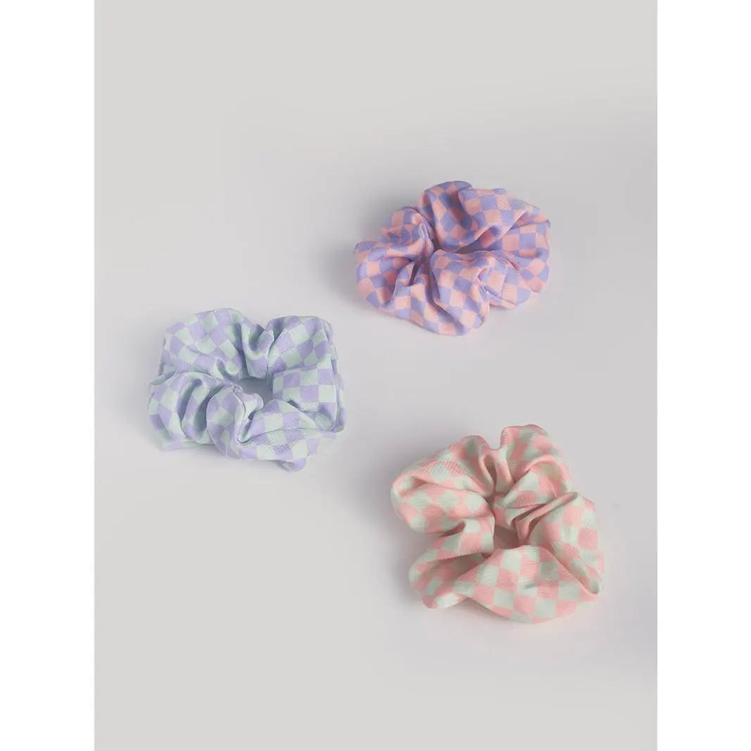 Hair In Check Scrunchie Trio