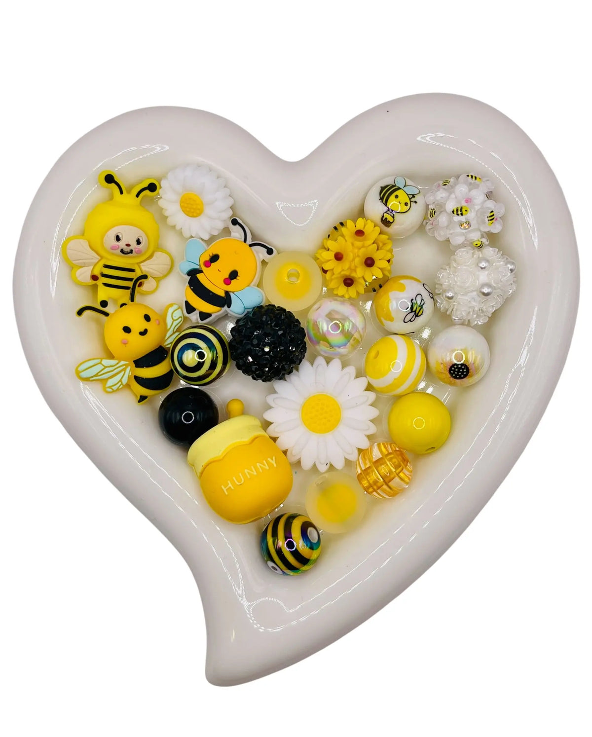 Bumble Bloom Bead Mix - Bee Silicone Beads & Yellow Black Themed Beads for DIY Crafts Mixed Acrylic Silicone Varies in Size Adjustable Beaded Design Beaded Mesh Beaded Tassel Charms