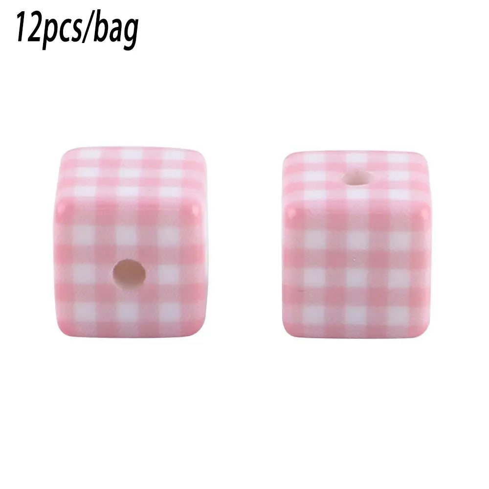 14×14mm 12pcs Acrylic Checkered Cube Beads, DIY Beads, Smoothly Threaded, Ideal for Holiday Decorations Crafts, Suitable for Making Necklaces Bracelets Keychains Phone Charms and other Beads&Bead Assortment