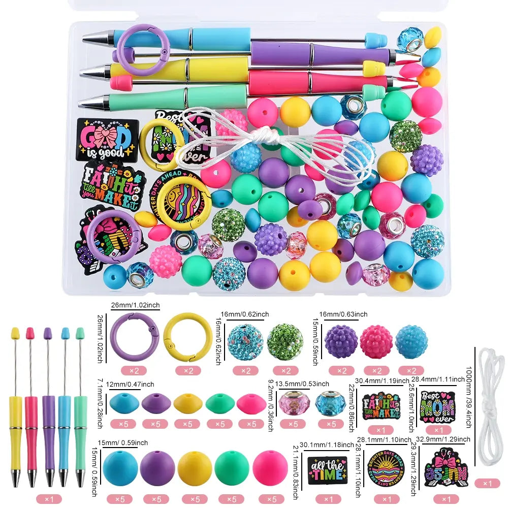 85 boxed DIY bead pens, Bead set, and silicone focal beads, silicone round beads, suitable for jewelry making, matching DIY bracelets, hanging ropes, bead pen accessories, DIY Craft Set, Jewelry Making Supplies, Beading Supplies