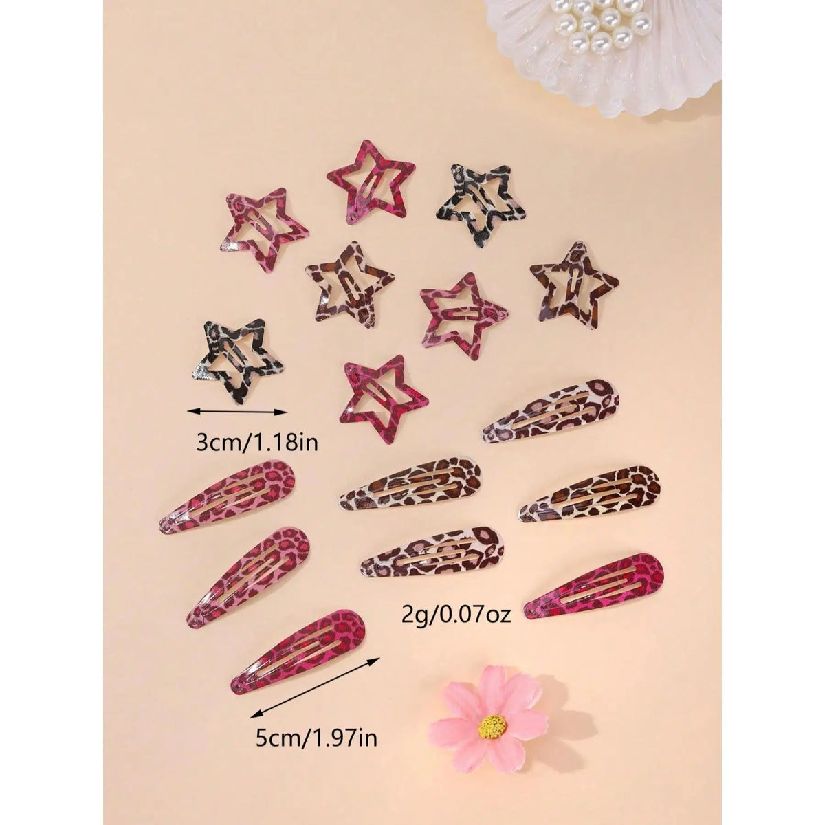 Women's 16pcs Leopard & Star Shapes Hair Clips Set - Female Casual Wear Everyday Accessories, Simple Clip Hair Pins & Barrettes Kit