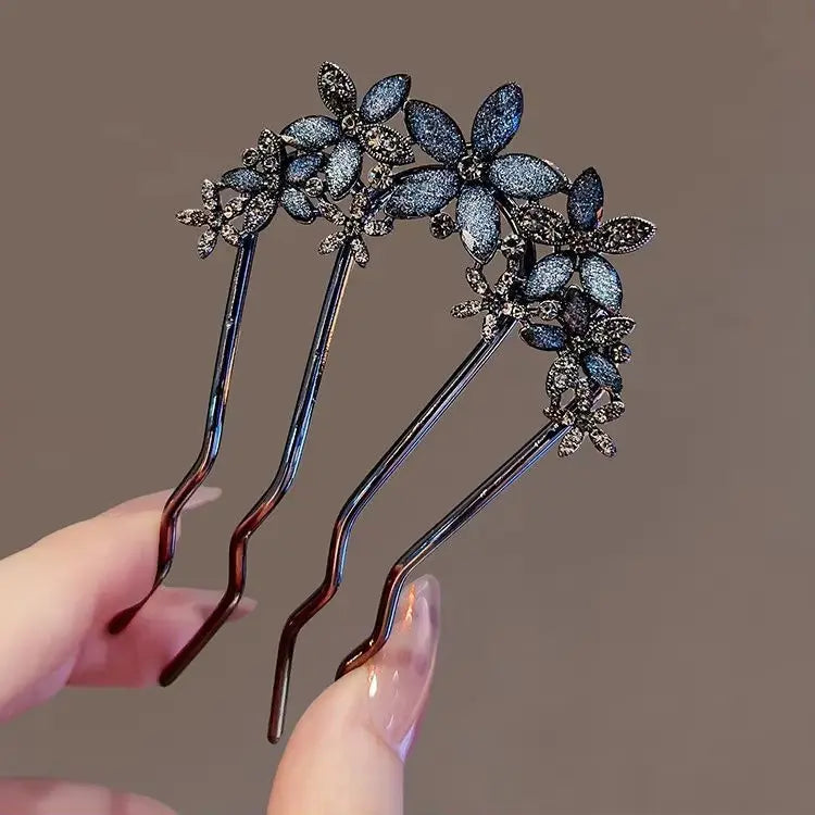 French Retro Bun Hair Accessories Elegant Pearl Flower Hair Combs Pins Women Daily U-shaped Hairpin Female Alloy Hair Clasp Gift