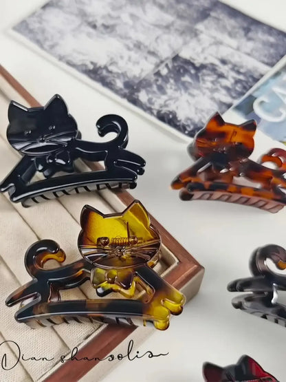 5‑Pack Cute Cat Shaped Hair Claw Clips Set, Tortoise Shell Animal Design Non‑Slip Jaw Hair Clamps, Novelty Aesthetic Decorative Hair Grab Clips, Strong Hold Hair Accessories for Women & Girls Thick Thin Hair, Hair Claws Set