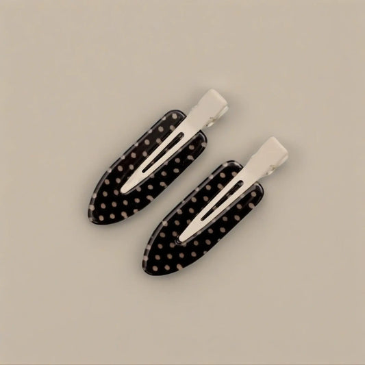 Female 4pcs/Set Cute Elegant Acetate Seamless Polka Dot Hair Clips - Black & White Acrylic Alligator Clips, Bangs & Side Comb Accessories, Everyday Fashion Hair Accessory Set, Abs-Ready Style