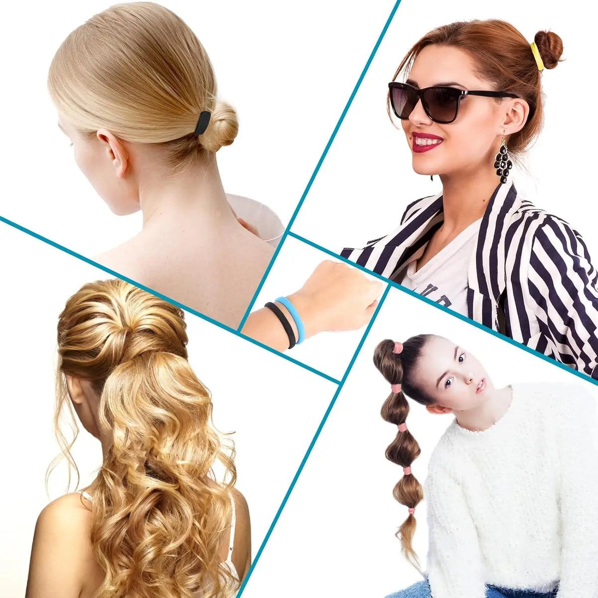 Women's Black Cotton Seamless Elastic Ponytail Holders - 120 Count, 1.8 in Diameter, Elastic Band Scrunchie, Stretchy for Thick Hair, Workout Ready