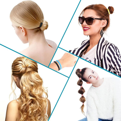 Women's Black Cotton Seamless Elastic Ponytail Holders - 120 Count, 1.8 in Diameter, Elastic Band Scrunchie, Stretchy for Thick Hair, Workout Ready