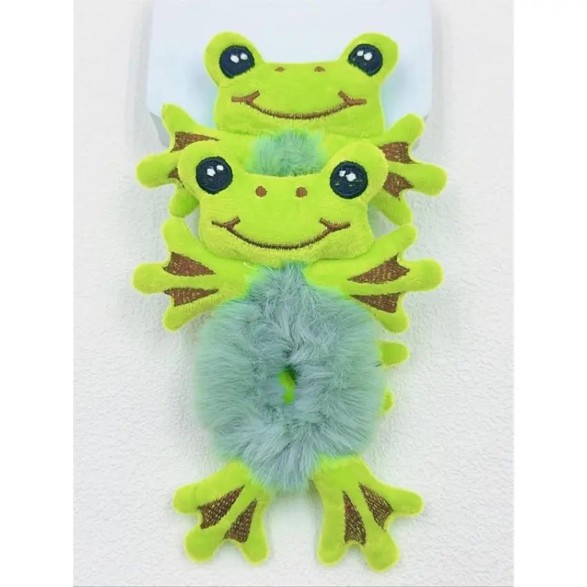 Whimsical Frog Theme Plush Scrunchie - Soft Synthetic Unisex Fashionable Hair Accessory, Medium Stretch for Thick Hair, Ideal for Ponytails, Fashionable Hair Accessories