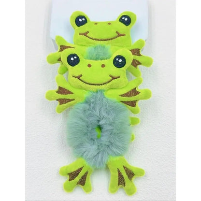 Whimsical Frog Theme Plush Scrunchie - Soft Synthetic Unisex Fashionable Hair Accessory, Medium Stretch for Thick Hair, Ideal for Ponytails, Fashionable Hair Accessories