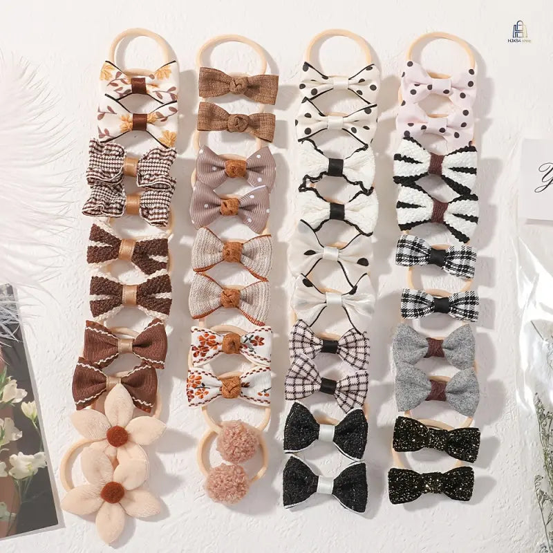 20‑Pcs Boho‑Style Fabric Bow & Flower Hair Ties, Cute Elastic Hair Scrunchies, Soft Decorative Hair Accessories for Daily Hairstyle Styling  >,sohochic