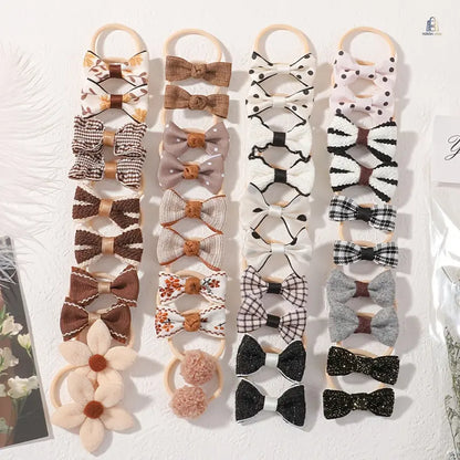 20‑Pcs Boho‑Style Fabric Bow & Flower Hair Ties, Cute Elastic Hair Scrunchies, Soft Decorative Hair Accessories for Daily Hairstyle Styling  >,sohochic