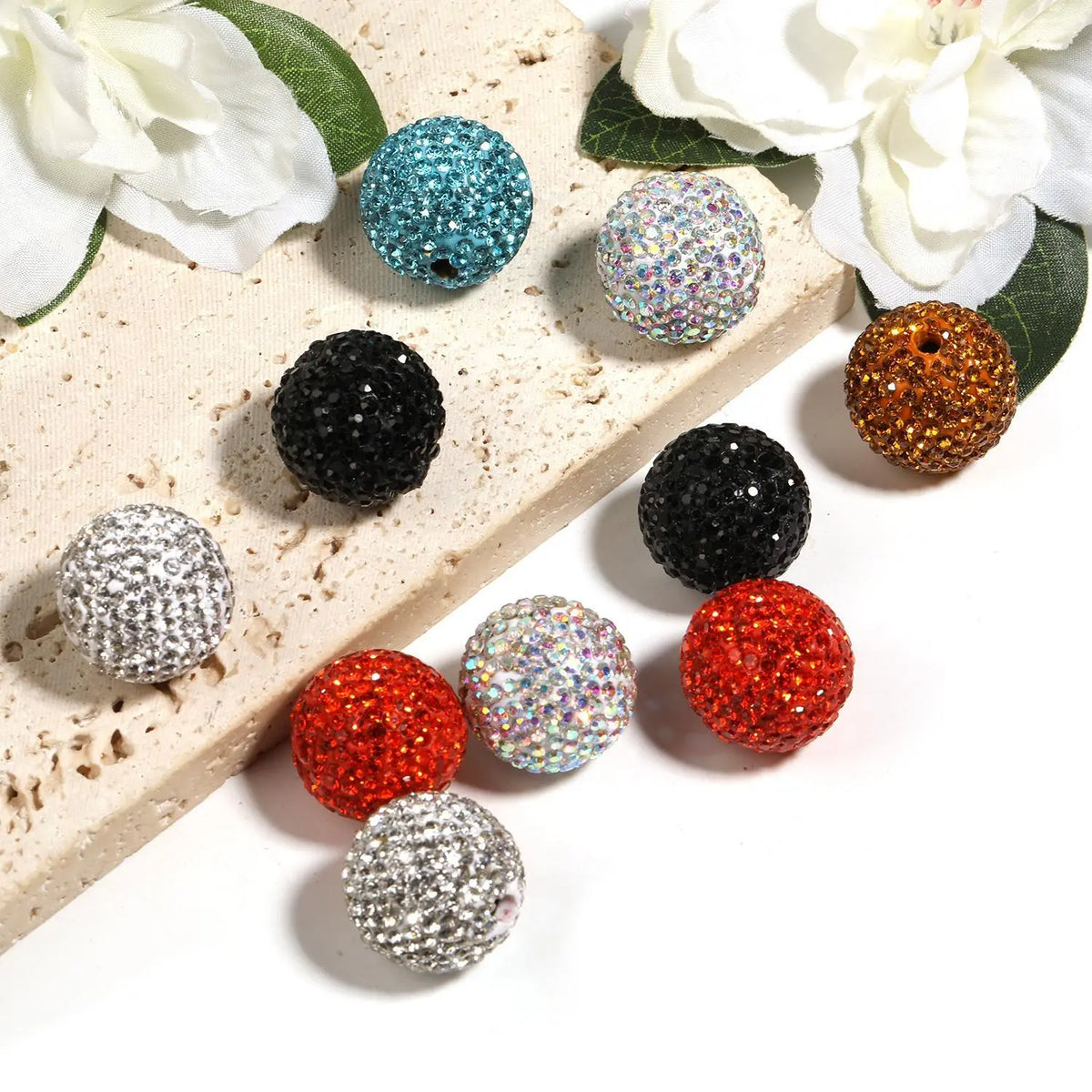 B57 Handmade Polymer Clay Round Straight-Hole Drill Balls - DIY Beading Material for Jewelry Lovers, Charms Making, DIY Craft Embellishments, Beads and Accessories, Rhinestone Beads