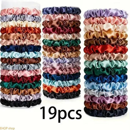 Unisex 19-Piece Silk Satin Scrunchies - Soft Hair Ties, Elegant Fashion Accessories for Ponytails, Daily Styling, Daily Wear,sohochic