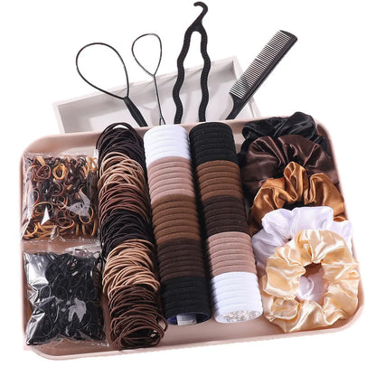 Women's Minimalist No Damage Hair Ties Set - 10-Piece Polyester Neutral Scrunchies Bulk, Classic Accessory Set for Daily Hairstyling Ponytail Holders, Sohochic Fashion Items, 10 Pieces