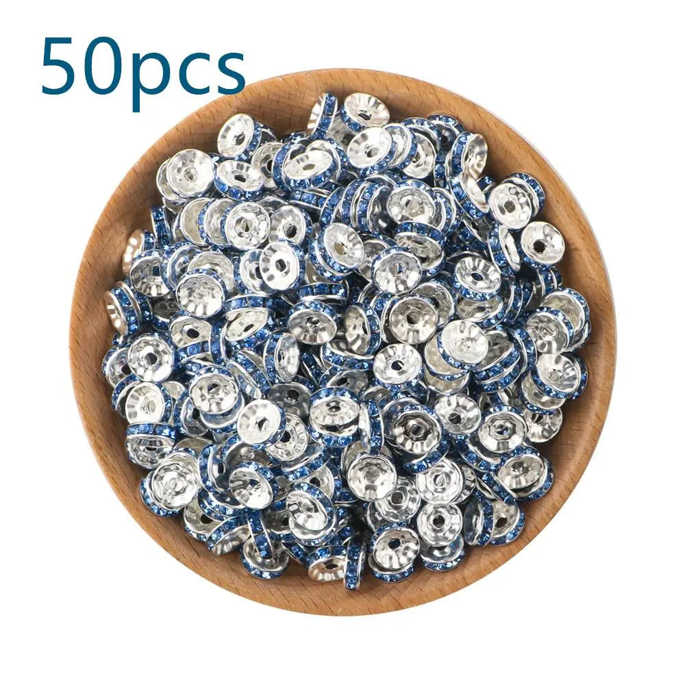 10mm Metal Crystal Bead, Bead Assortment, Bead Mix, 50pcs/set Artificial DIY Jewelry Accessories for Bracelet & Necklace, DIY Jewelry Making Supplies for Women & Girls, Diy Beads, Beading Supplies