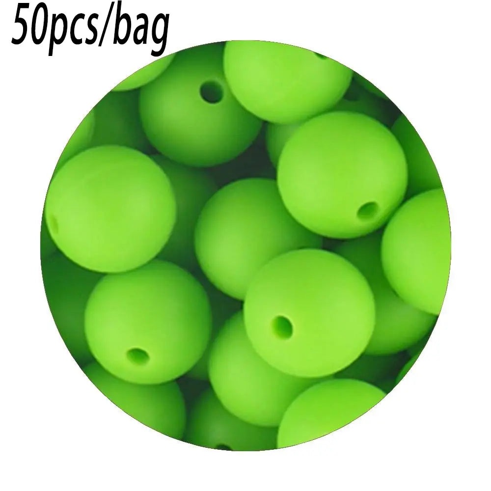 Silicone Beads Kit, 50 pcs Beaded Set of 15 mm Silicone Beads, Bead Assortment and DIY Beading and Jewelry Making Supplies for Keychains, Necklaces and Jewelry Crafts