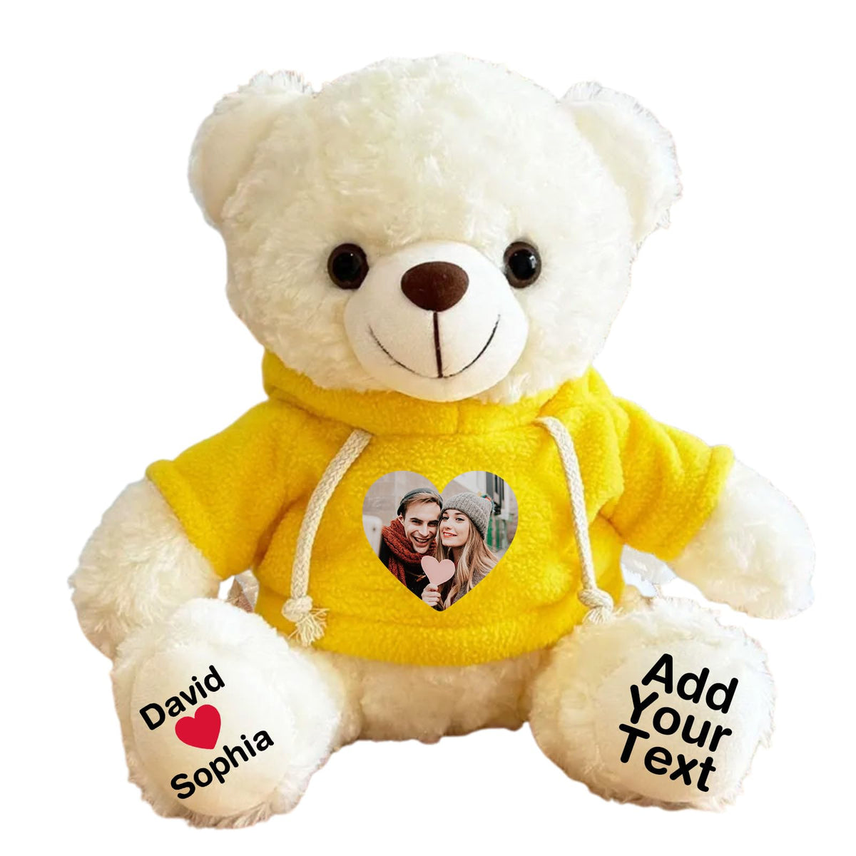 Personalized Bear Stuffed Animal with Picture Text Date, 11 Inch Customized Teddy Bear Plush Toys, Gift for Girlfriend, Boyfriend, Birthday, Anniversary, Valentines (Red Hoodie
