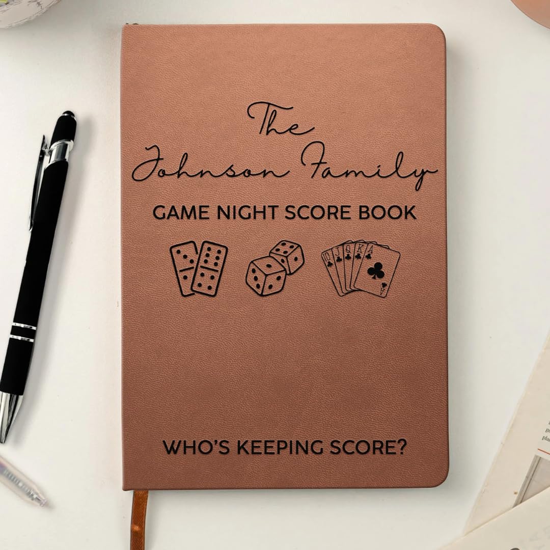 43Lotus Game Night Score Book For Family, Couples, Grandparents, Board Game Lover - Personalized Leather Journal, Who Is Keeping Score Notebooks, Gaming Notebook For Family Friends (2)