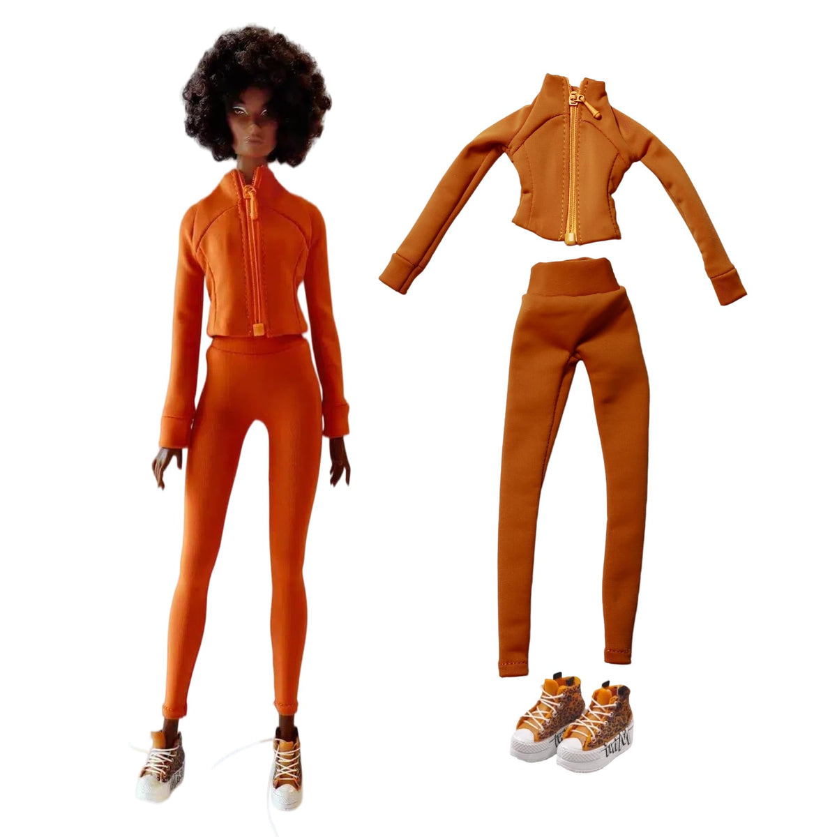 Fashion Doll Blue Yoga Athletic 3-Piece Set with Jacket and Leggings, Includes Sneakers, 1/6 Scale Doll Clothes