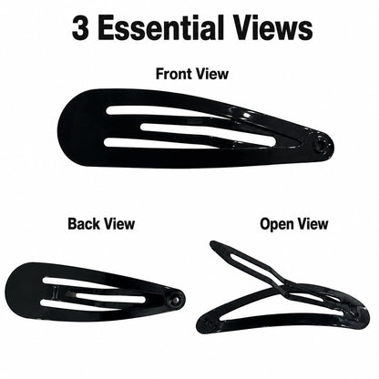 40 Pack Black 2 Inch Barrettes Women Metal Snap Hair Clips Accessories
