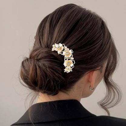 Pearl Flower Hair Clips for Women U-Shaped French Hair Pin Flower Hairclips Gold Hairpin Clip Metal Bun Maker Floral Hairpins Wedding Hair Accessories for Girls Ladies Brides Bridesmaids