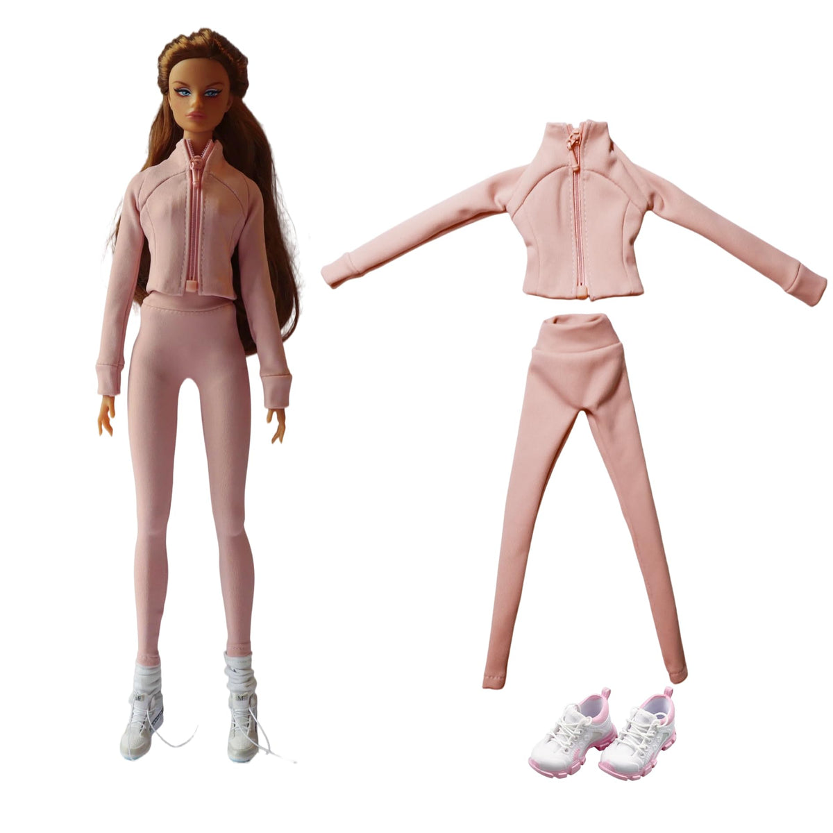 Fashion Doll Blue Yoga Athletic 3-Piece Set with Jacket and Leggings, Includes Sneakers, 1/6 Scale Doll Clothes