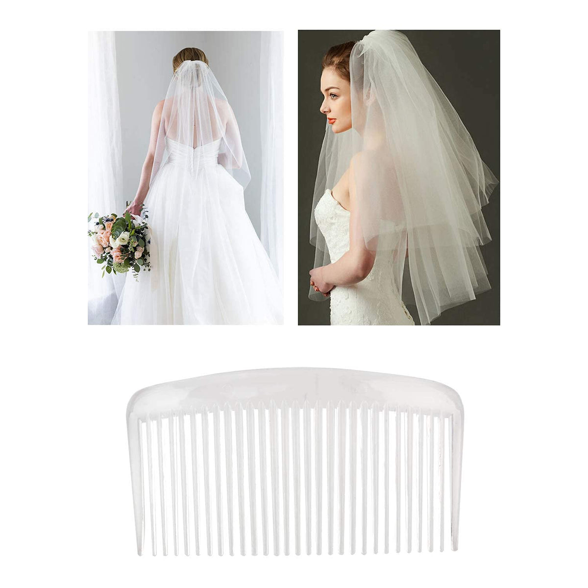Lawie 20 Pack Clear White Large Plastic Hair Side Comb With Long Teeth Hairpins Grips Barrettes Clamps Bows for Women Bridal Wedding Veil Decorative Headpiece French Twist Updo Bun Accessories